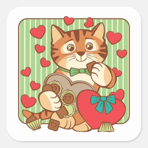Cat Valentine Heart Candy Square Sticker