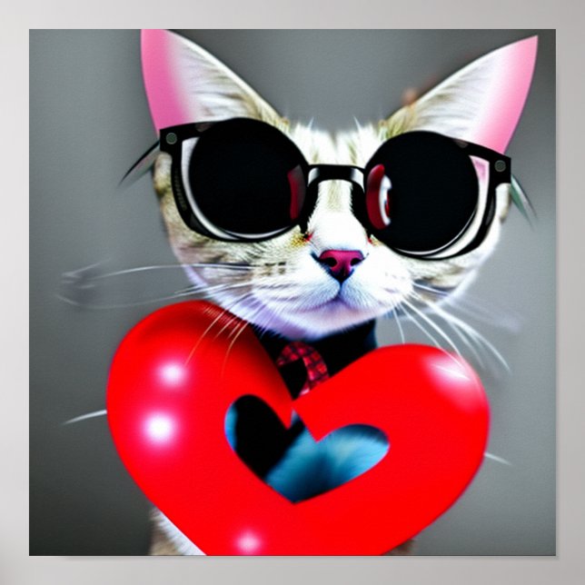 Cat Valentine Poster - Hip Kitty in Heart Glasses (Front)