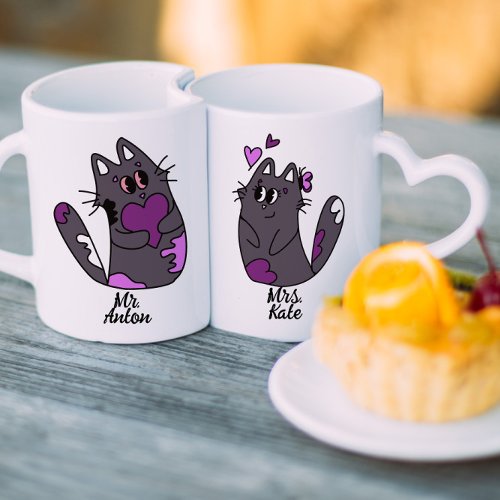 Cat Valentines Day His and Hers Coffee Mug Set