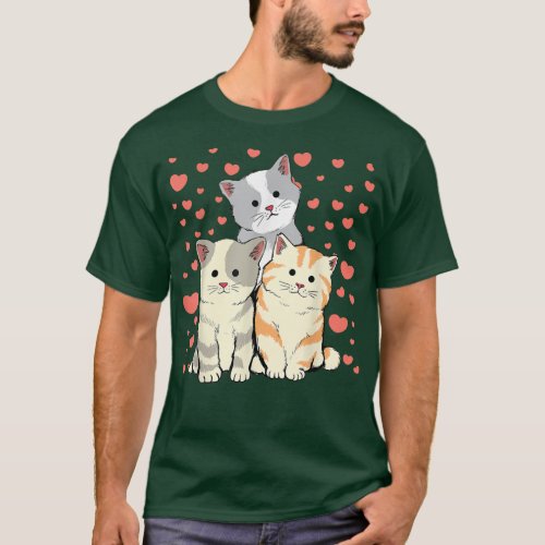 Cat Valentines Day Red Hearts  For Cat Lover  T_Shirt