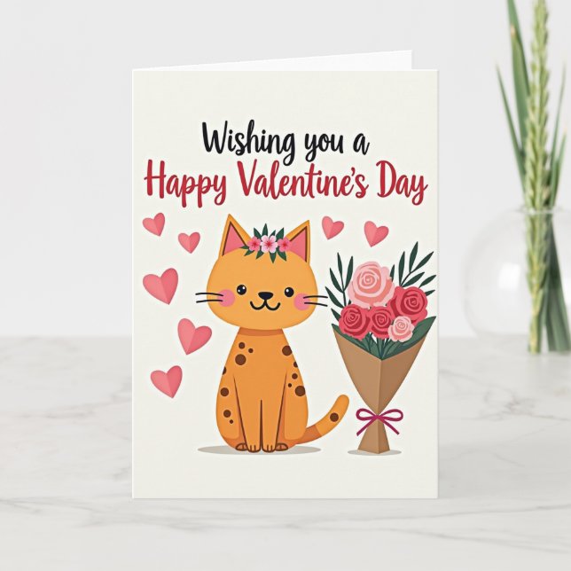 Cat Valentines Roses Card (Front)