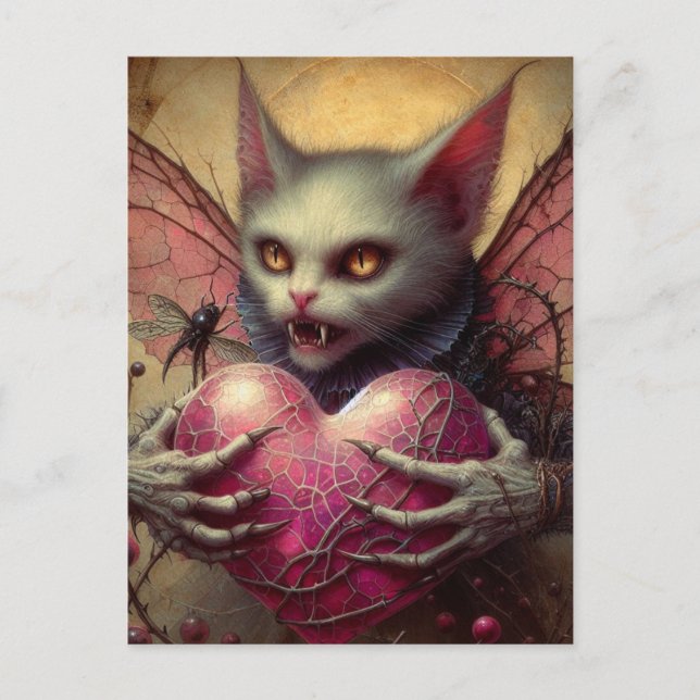Cat Vampire Fairy Pink Heart Brambles Postcard (Front)