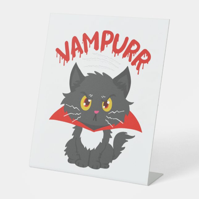 Cat Vampire Halloween Pedestal Sign (Front)