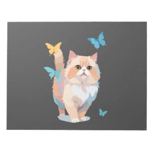 Cat Vector Painting Adorable Fun Playing Butterfly Notepad