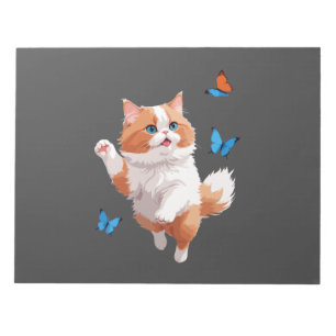 Cat Vector Painting Adorable Fun Playing Butterfly Notepad