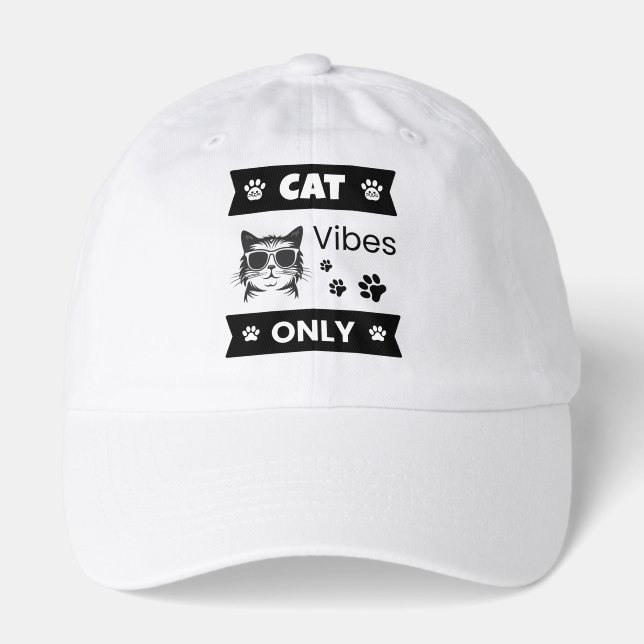 Cat Vibes Only Cool Cat Lover Funny Sunglasses Cat Hat (Front)