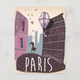 Cat vintage Paris travel poster. Postcard