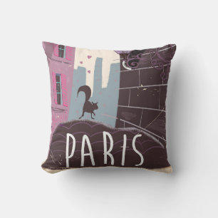 Cat vintage Paris travel poster. Throw Pillow
