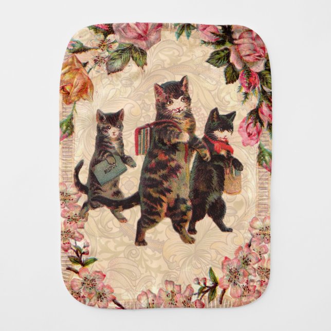 Cat Vintage Pretty Antique Kittens Baby Burp Cloth (Front)