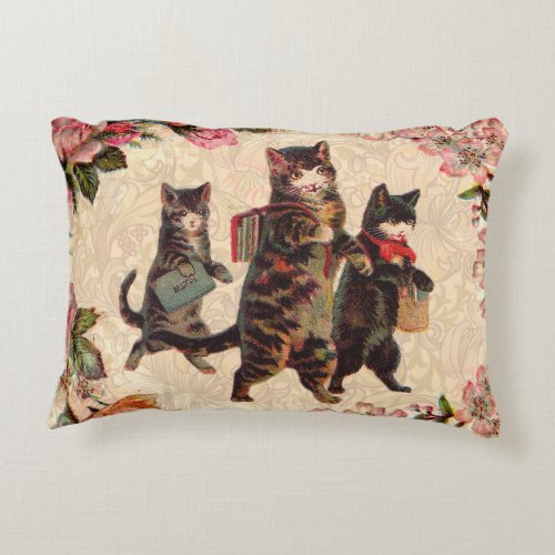 Cat Vintage Pretty Antique Kittens Decorative Pillow