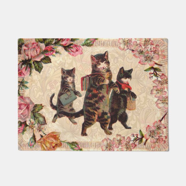 Cat Vintage Pretty Antique Kittens Doormat (Front)