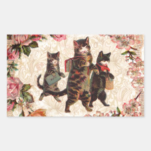 Cat Vintage Pretty Antique Kittens Rectangular Sticker