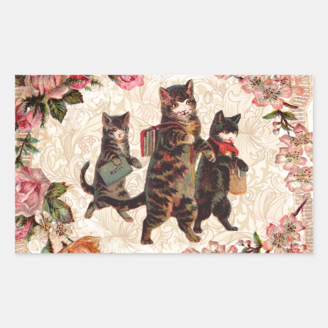 Cat Vintage Pretty Antique Kittens Rectangular Sticker (Front)