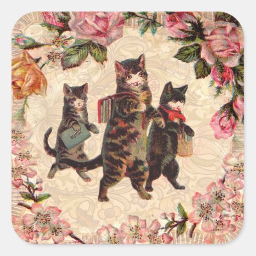 Cat Vintage Pretty Antique Kittens Square Sticker