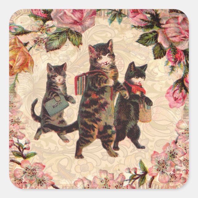 Cat Vintage Pretty Antique Kittens Square Sticker (Front)