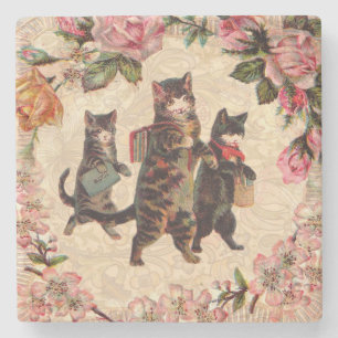 Cat Vintage Pretty Antique Kittens Stone Coaster