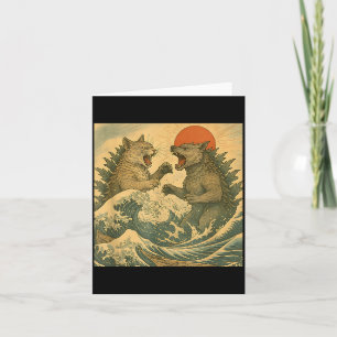 Cat Vs Dog Kaiju Monster Japanese Ukiyo-e Style Me Card