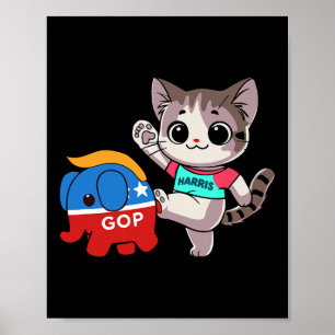 Cat Vs. Gop Elephant - Kamala Harris - Anti Trump  Poster