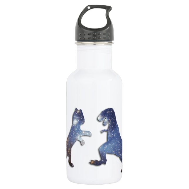 CAT VS T-REX - SPACE TEXTURE STAINLESS STEEL WATER BOTTLE (Front)