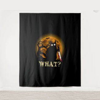Cat W Murderous Cat With Knife Halloween Tapestry