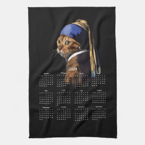 Cat wPearl Earring Vermeer Painting 2024 Calendar Kitchen Towel