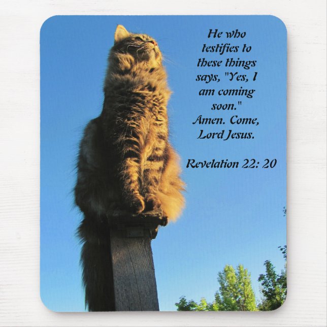 Cat, waiting for Jesus Revelation 22:20 Mouse Pad (Front)
