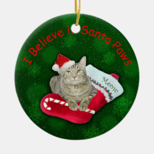 Cat Waiting for Santa Ceramic Ornament