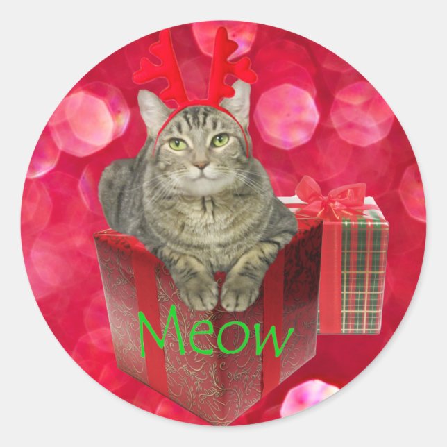 Cat Waiting for Santa Classic Round Sticker (Front)