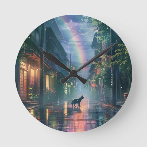 Cat walking in the rain round clock