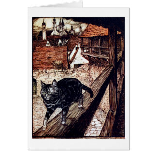 Cat walking on a railing cards