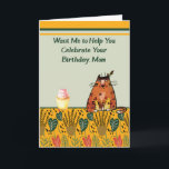 Cat Wants to help Mom Celebrate Birthday Card<br><div class="desc">Comical cat wants to help Mom celebrate her birthday,  but only if she give the cat catnip.  The words on the inside can be changed.  Thanks to Dealjumbo and the Hungryjpeg for some of the elements in the design.</div>