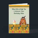 Cat Wants to help Mom Celebrate Birthday Card<br><div class="desc">Comical cat wants to help Mom celebrate her birthday,  but only if she give the cat catnip.  The words on the inside can be changed.  Thanks to Dealjumbo and the Hungryjpeg for some of the elements in the design.</div>
