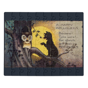 Cat Waring Owl - Halloween Childrens Puzzle