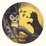 Cat Warning Owl Halloween Stickers