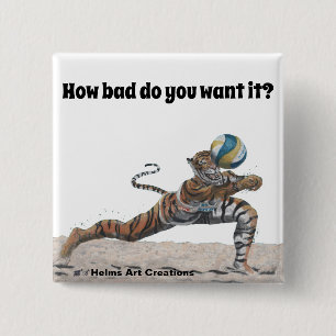 Cat Warrior Beach Volleyball Fantasy Art Button