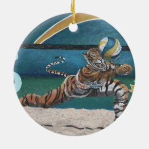 Cat Warrior Beach Volleyball Fantasy Art Ornament