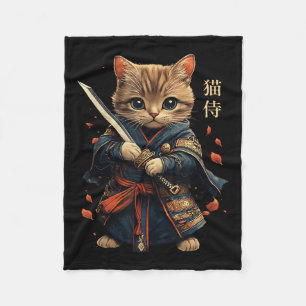 Cat Warrior Japanese Samurai Cat Tattoo Kawaii Nin Fleece Blanket