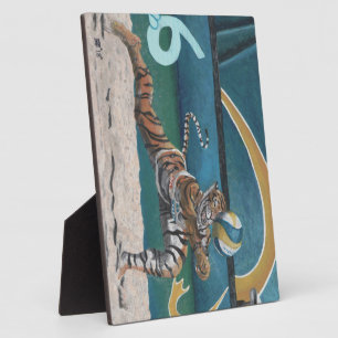 Cat Warrior Playing Beach Volleyball Photo Plaque