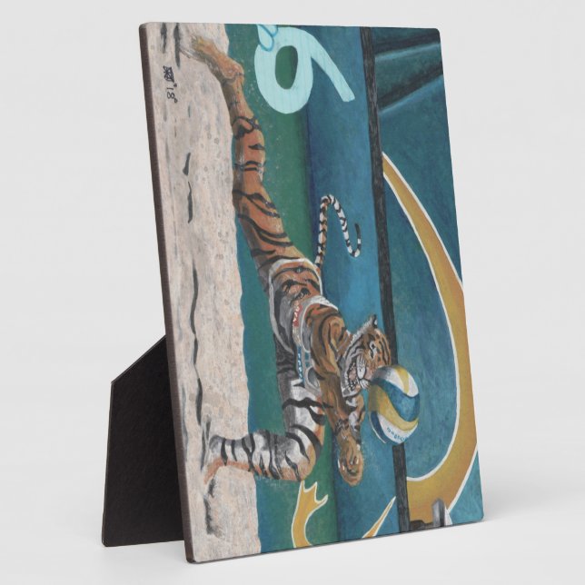 Cat Warrior Playing Beach Volleyball Photo Plaque (Side)