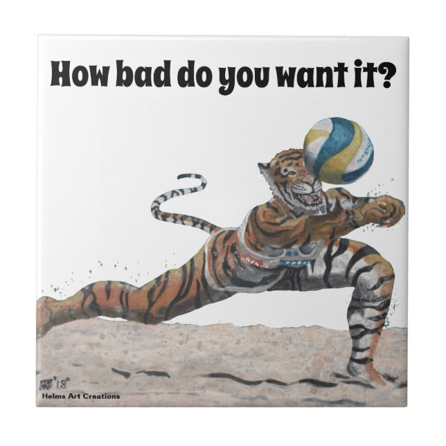 Cat Warrior Playing Volleyball Fantasy Art Tile (Front)