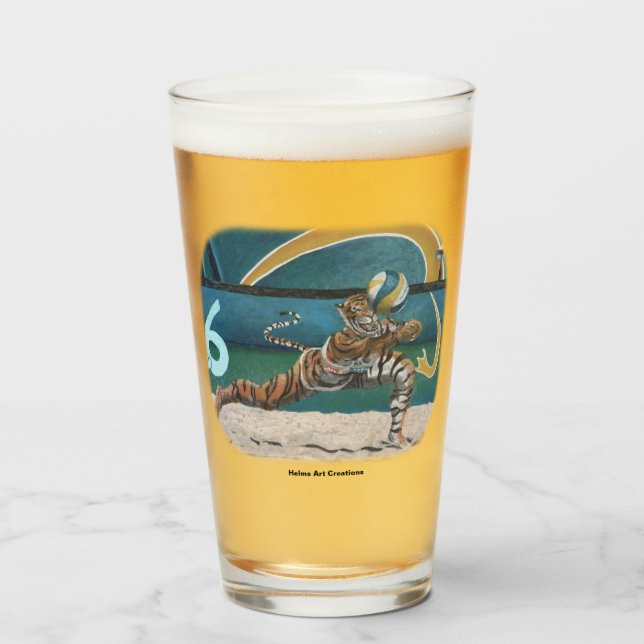 Cat Warrior Playing Volleyball Fantasy Glass Cup (Front Filled)