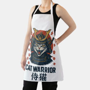 Cat Warrior Samurai – Fierce Japanese Cat in Armor Apron