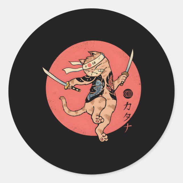 Cat Warrior Stance Classic Round Sticker (Front)