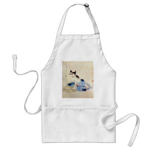 Cat wash her body, Utagawa Hiroshige Adult Apron
