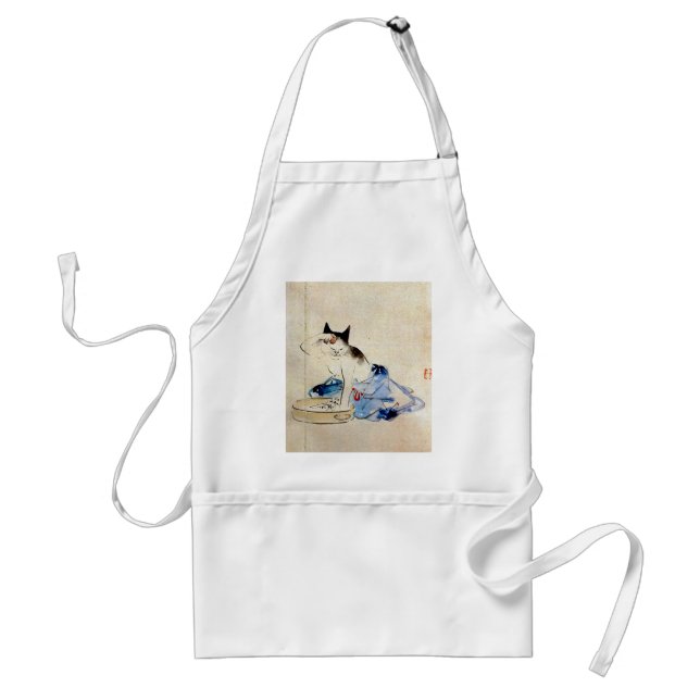 Cat wash her body, Utagawa Hiroshige Adult Apron (Front)