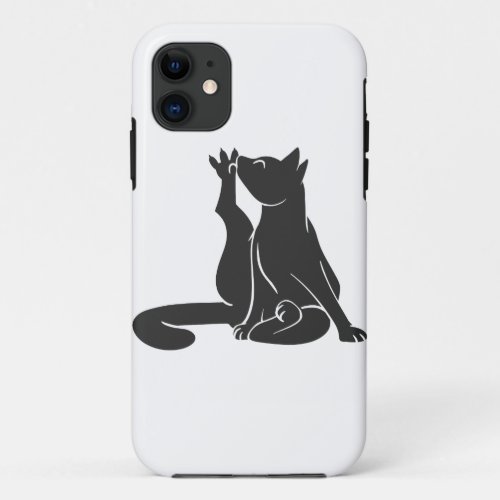 Cat wash his paws _ Choose background color iPhone 11 Case