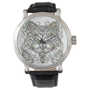 Cat Watch with Abalone Metallic 3d Jewelry Look