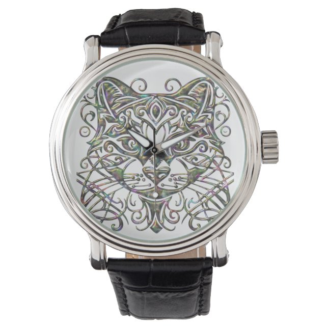 Cat Watch with Abalone Metallic 3d Jewelry Look (Front)