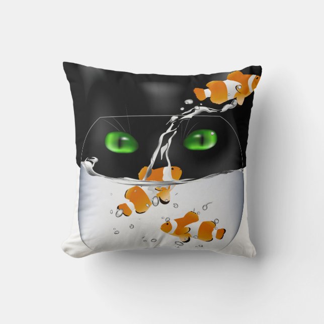 Cat Watching Fish Throw Pillow (Front)