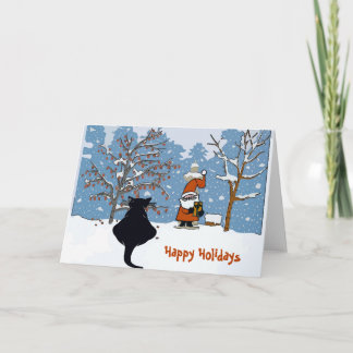 Cat Watching Santa Holiday Card